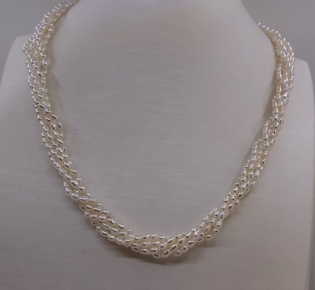 Sans prix de réserve - Collier Perles de riz d'eau douce blanches - 3mm #2.1