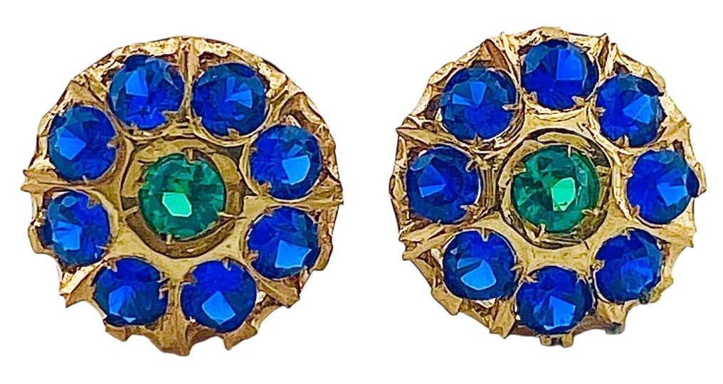 No Reserve Price - Earrings - 9 kt. Yellow gold, Silver Sapphire - Emerald #3.2