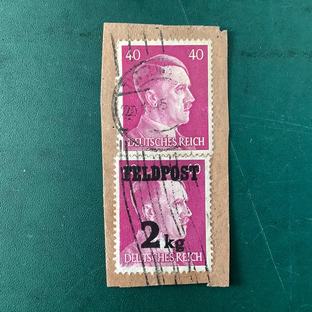 德意志帝国 1944/1945 - 包裹碎片，带有feldpost邮票和普通邮票，适用于2公斤的包裹，附有最新的照片认证。 - Michel 3 #2.1