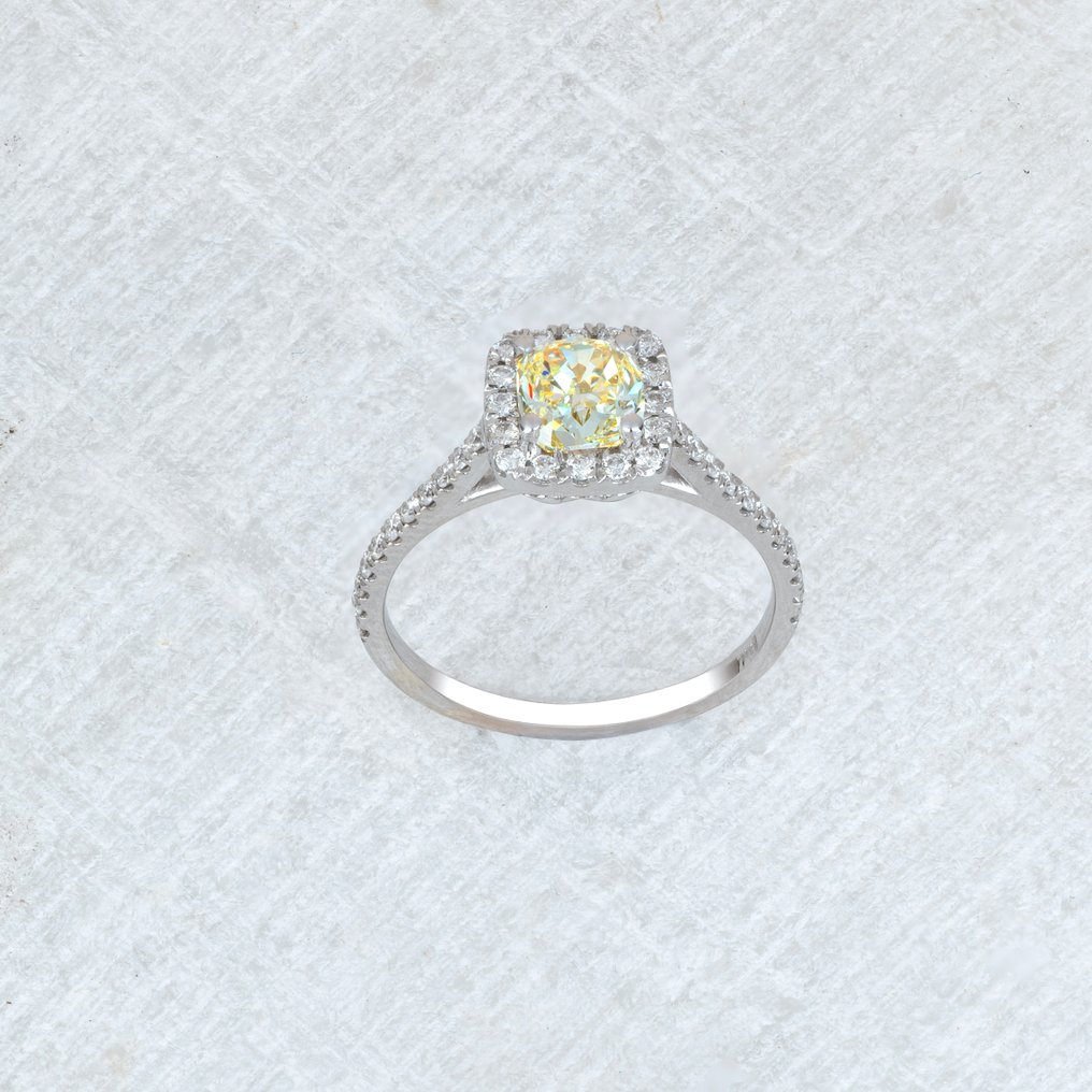 Ring - 14 kt Weißgold -  1.51ct. tw. Gelb Diamant (Natürlich farbig) - Diamant #2.1