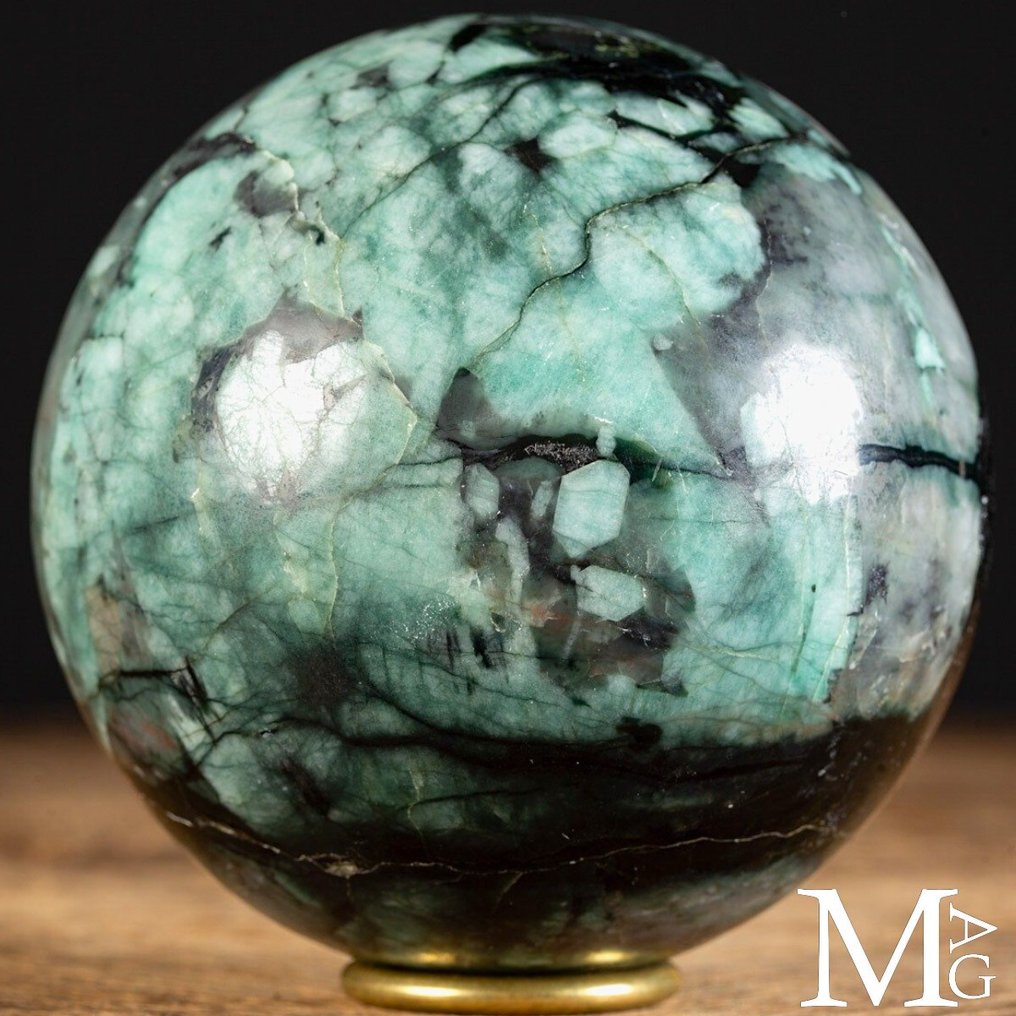 100 mm Emerald Sphere - Natural Emerald on Matrix - Special Collectors Item - Altezza: 100 mm - Larghezza: 100 mm- 1473 g #4.3