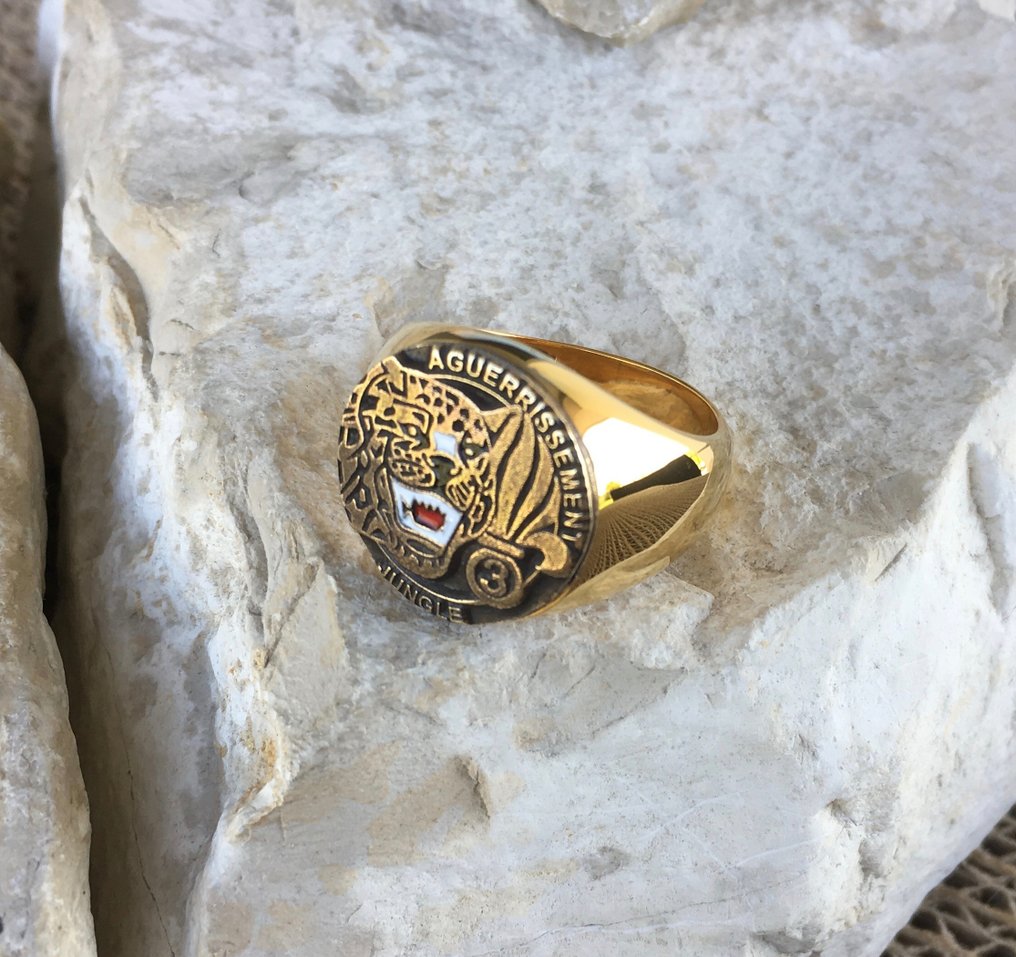 AJS - 3 rei Jaguar Corso Onorifico Legione Straniera Francese Paracadutismo Placcato in oro 24 KT - Anello #1.0