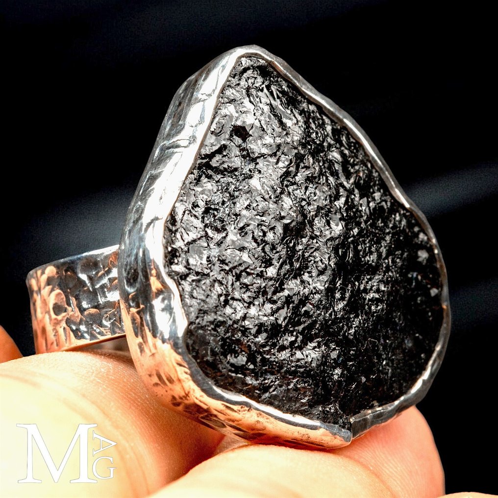 Ακατέργαστος μαύρος τουρμαλίνης, αποκλειστικό χεραμένο ασημένιο πλαίσιο, πιστοποιημένο ιταλικό - Ύψος: 32.5 mm - Πλάτος: 30 mm- 24 g #1.0