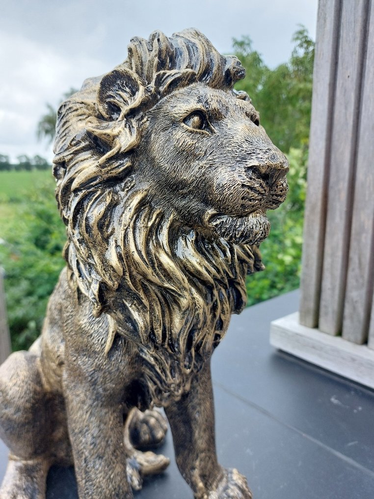 Statue, statue of golden bronze lion - 45 cm - polyresin #3.2