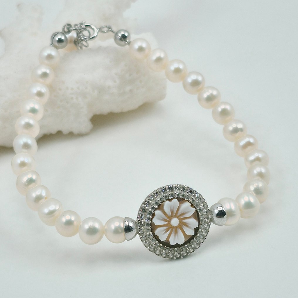 Prata - Bracelete - Perle e Cameo gravado #1.0