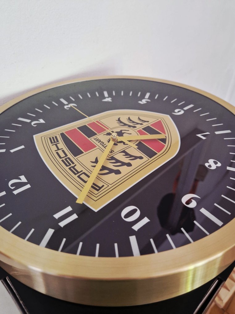 Clock - Porsche - Unique & Rare Golden Porsche Aluminum Wall Clock #4.3