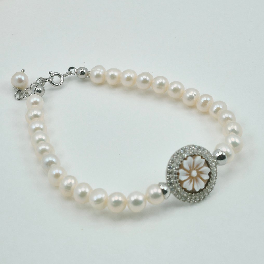 Prata - Bracelete - Perle e Cameo gravado #2.1