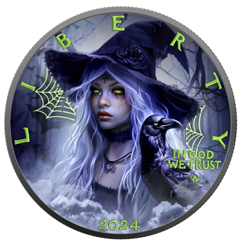 美國. 1 Dollar 2024 American Silver Eagle – Witch Spell Edition – 1 oz Silver .999 Colorized – Halloween Theme #4.3
