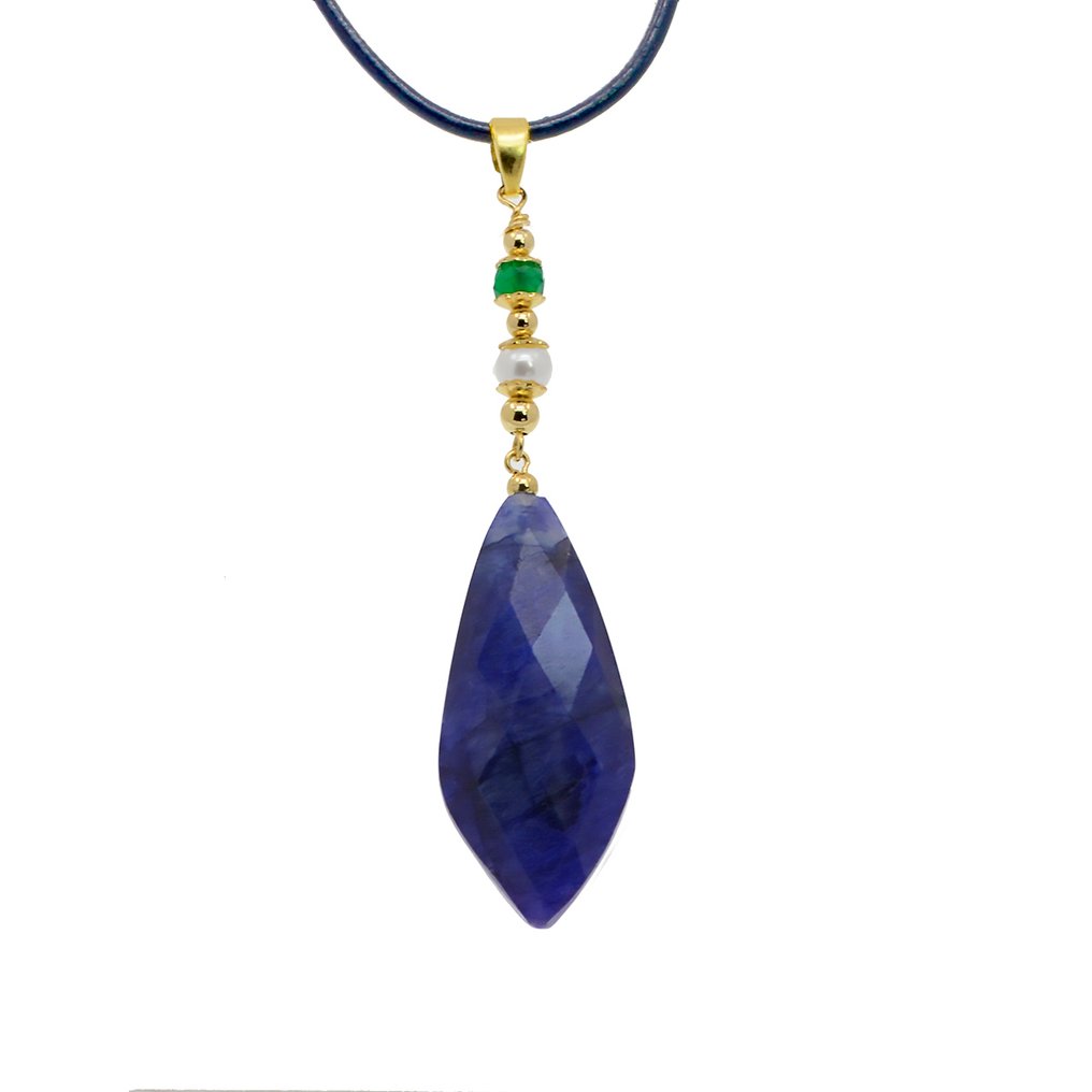 没有保留价 - 2件套珠宝 - 18K包金 黄金 珍珠 - 蓝宝石 - 翡翠 #1.0