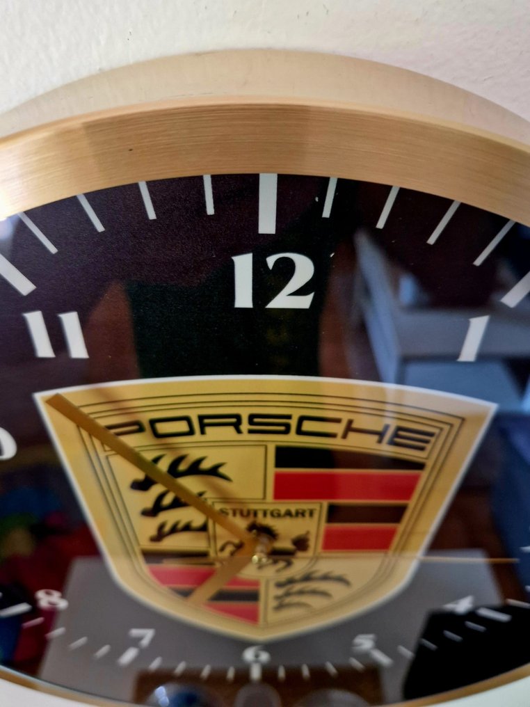 Clock - Porsche - Unique & Rare Golden Porsche Aluminum Wall Clock #3.2