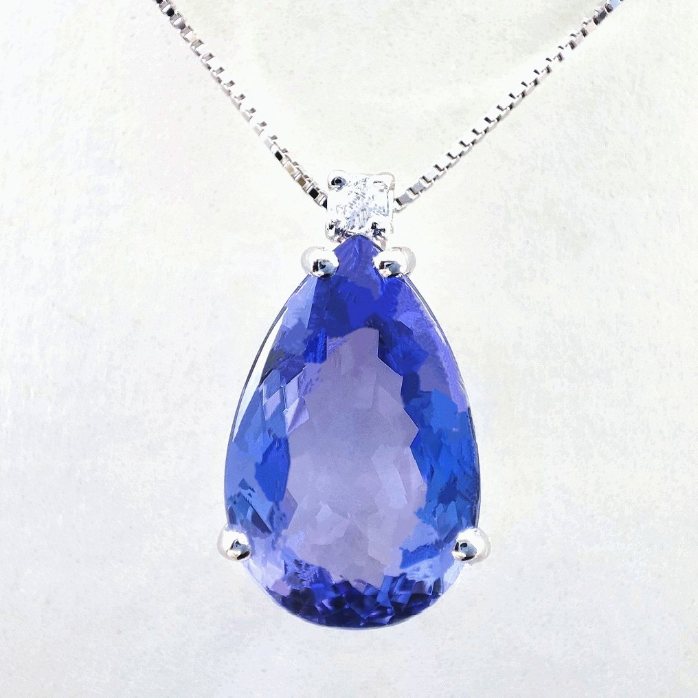 没有保留价 - 吊坠项链 - 18K包金 白金 -  3.43ct. tw. 坦桑石 - 钻石 #3.2