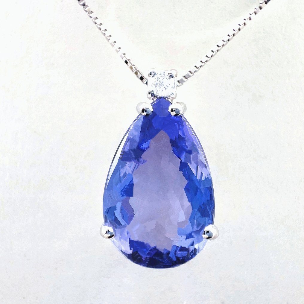 没有保留价 - 吊坠项链 - 18K包金 白金 -  3.43ct. tw. 坦桑石 - 钻石 #2.1