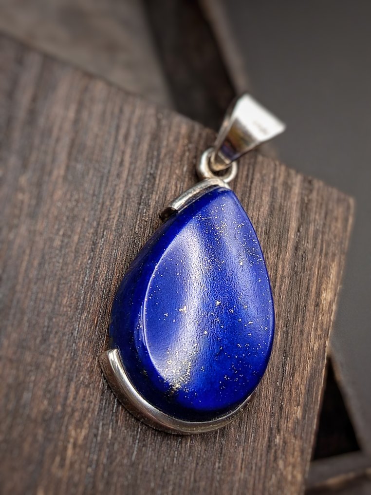 Ασημένιο κόσμημα 925 σε Λαπίς Λάζουλι υψηλής ποιότητας, μοναδικό κομμάτι. - Ύψος: 35 mm - Πλάτος: 20 mm- 7.6 g - (1) #3.2
