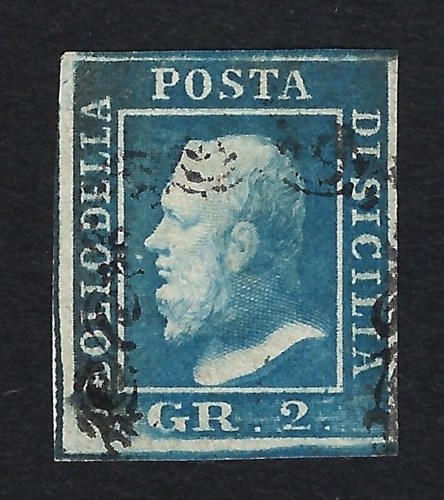 Antikke italienske stater - Sicilia 1859 - Ferdinando II 2 Gr azzurro dødt - N. 7e #1.0