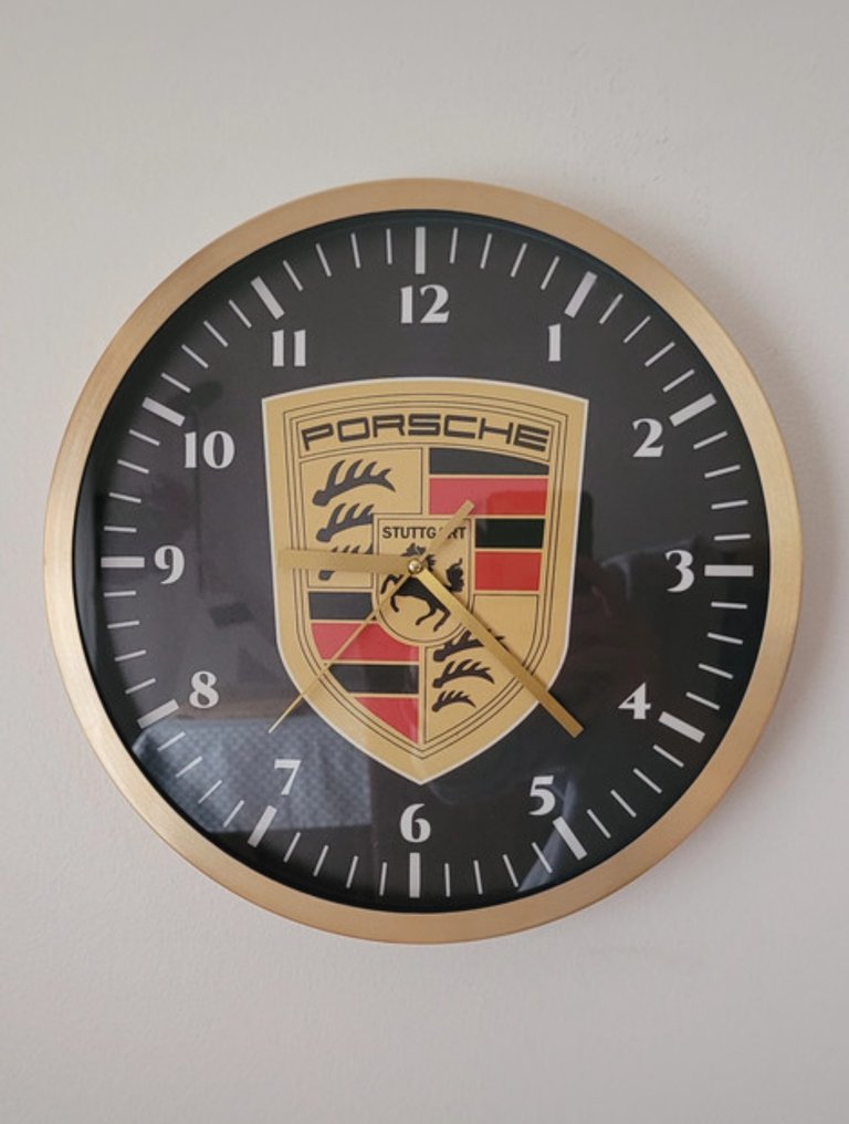 Clock - Porsche - Unique & Rare Golden Porsche Aluminum Wall Clock #1.0