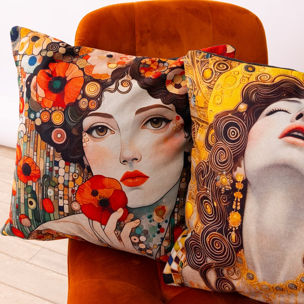 3 Federe Artistiche 45×45 cm - Tributo a Klimt – Made in Italy - Cojín (3) #4.3