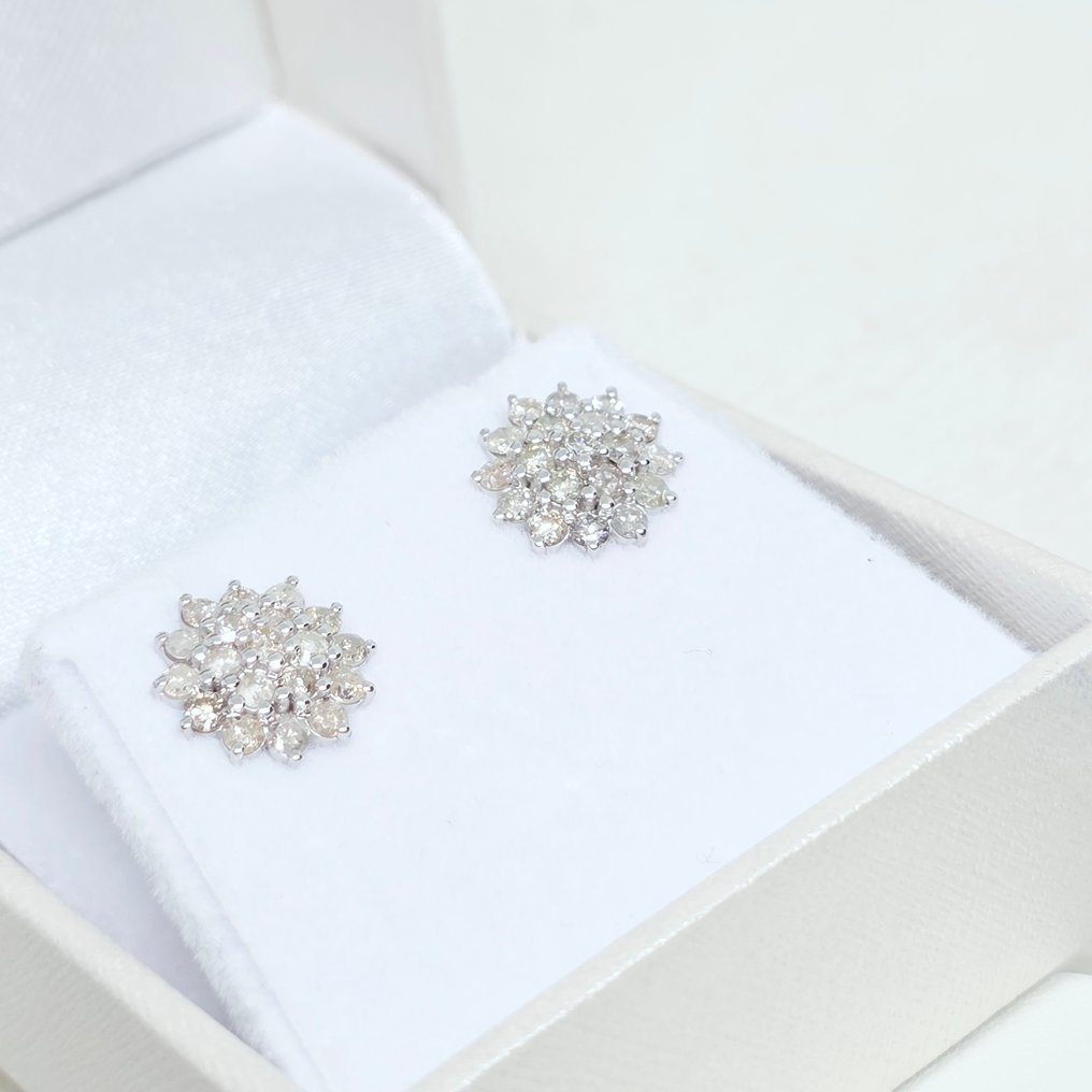沒有保留價 - 耳環 - 14 克拉 白金 -  0.88ct. tw. 鉆石 (天然)  #1.0