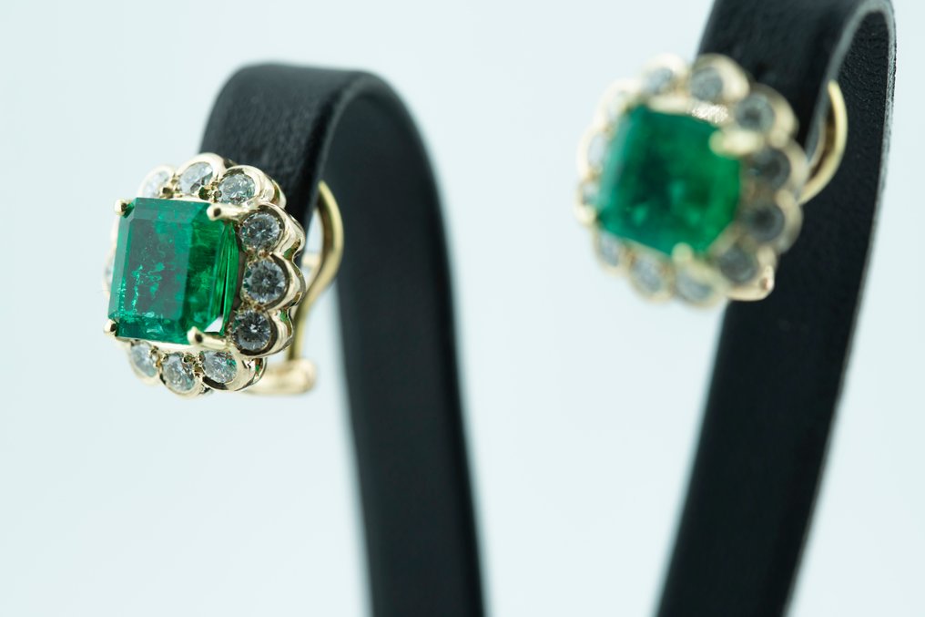 Øredobber - 18 karat Gull Smaragd - Diamant #3.2