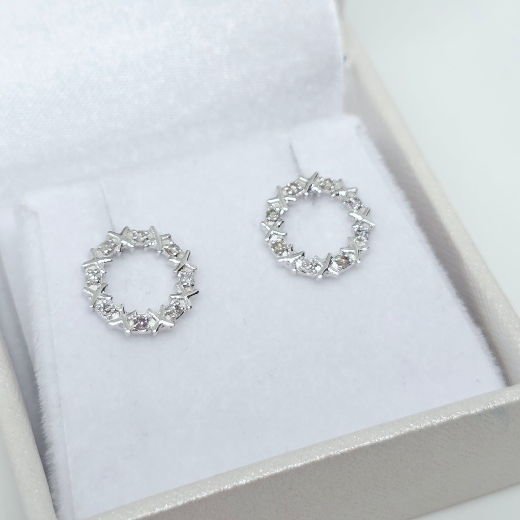 没有保留价 - 耳环 - 14K包金 白金 -  0.14ct. tw. 钻石 (天然)  #2.1