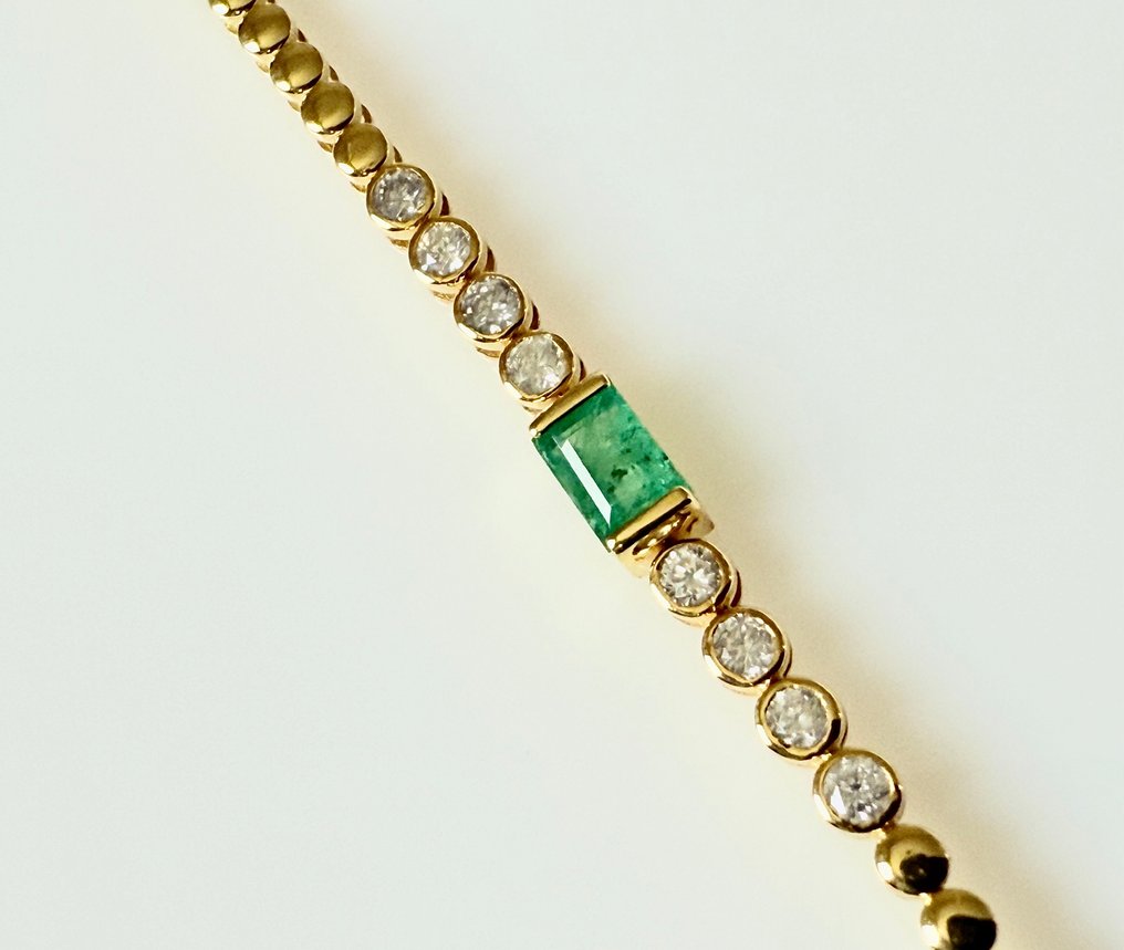 Bracelet - 14 carats Or jaune - 1.16ct. tw. Émeraude - Diamant - G-H #1.0