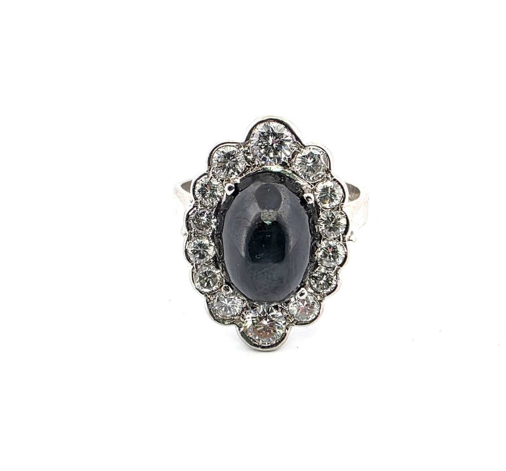 戒指 - 18K包金 白金 蓝宝石 - 钻石 #1.0