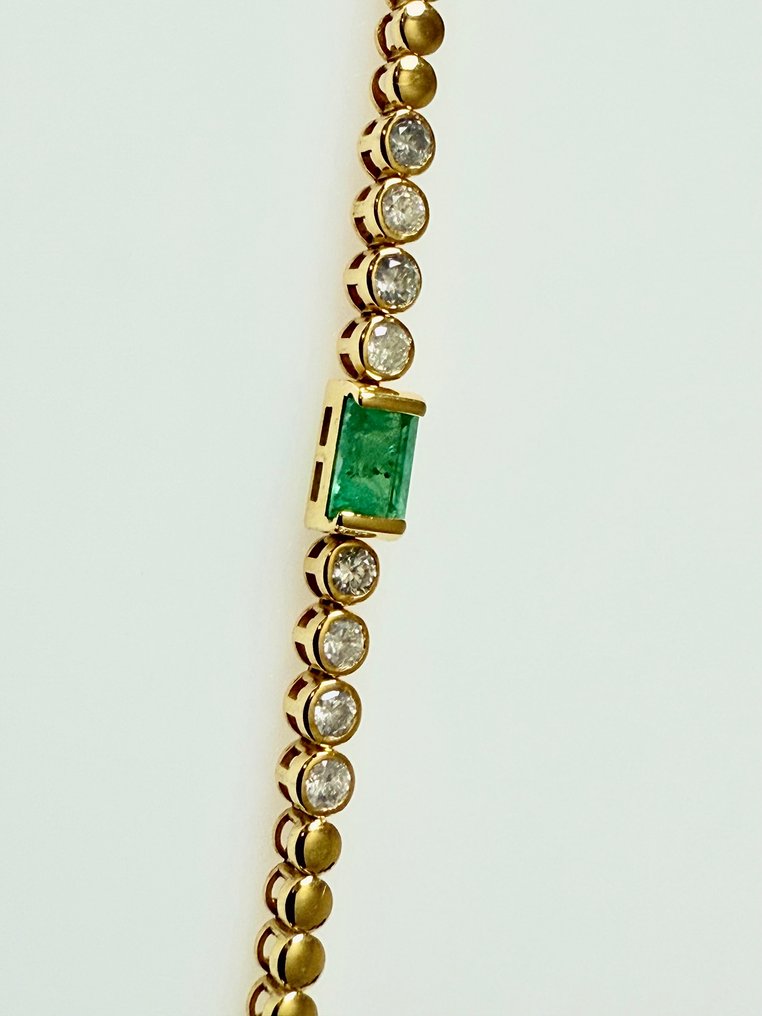 Bracelet - 14 carats Or jaune - 1.16ct. tw. Émeraude - Diamant - G-H #2.1