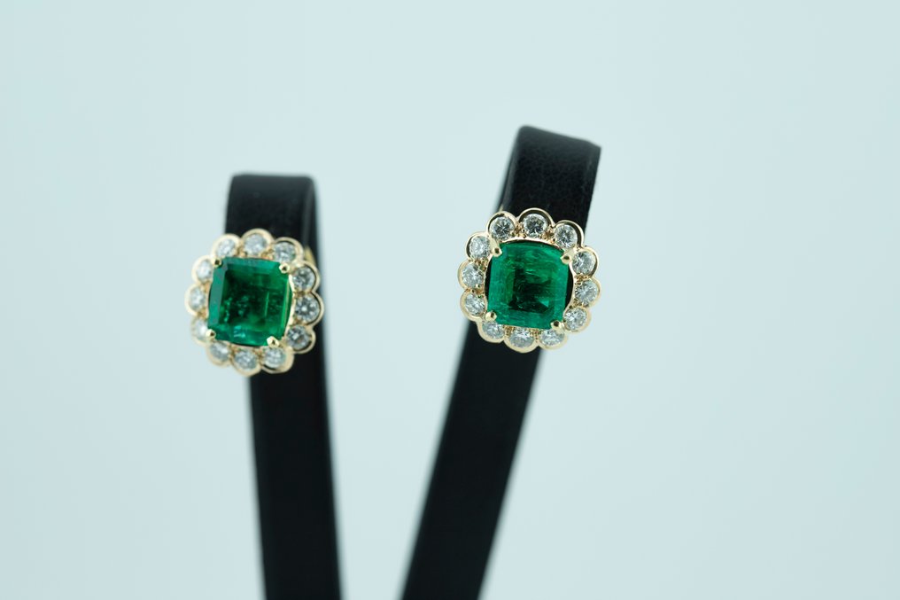 Øredobber - 18 karat Gull Smaragd - Diamant #2.1