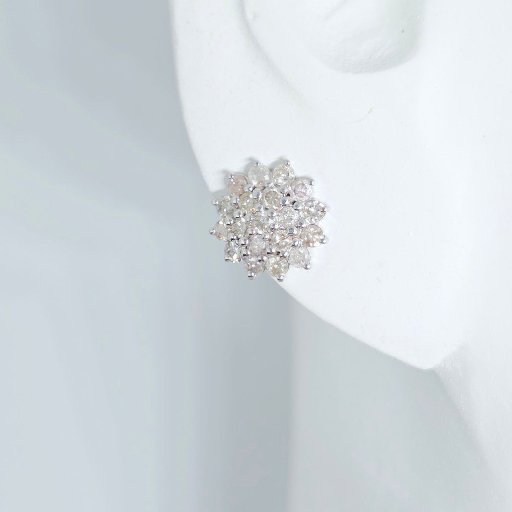 沒有保留價 - 耳環 - 14 克拉 白金 -  0.88ct. tw. 鉆石 (天然)  #2.1