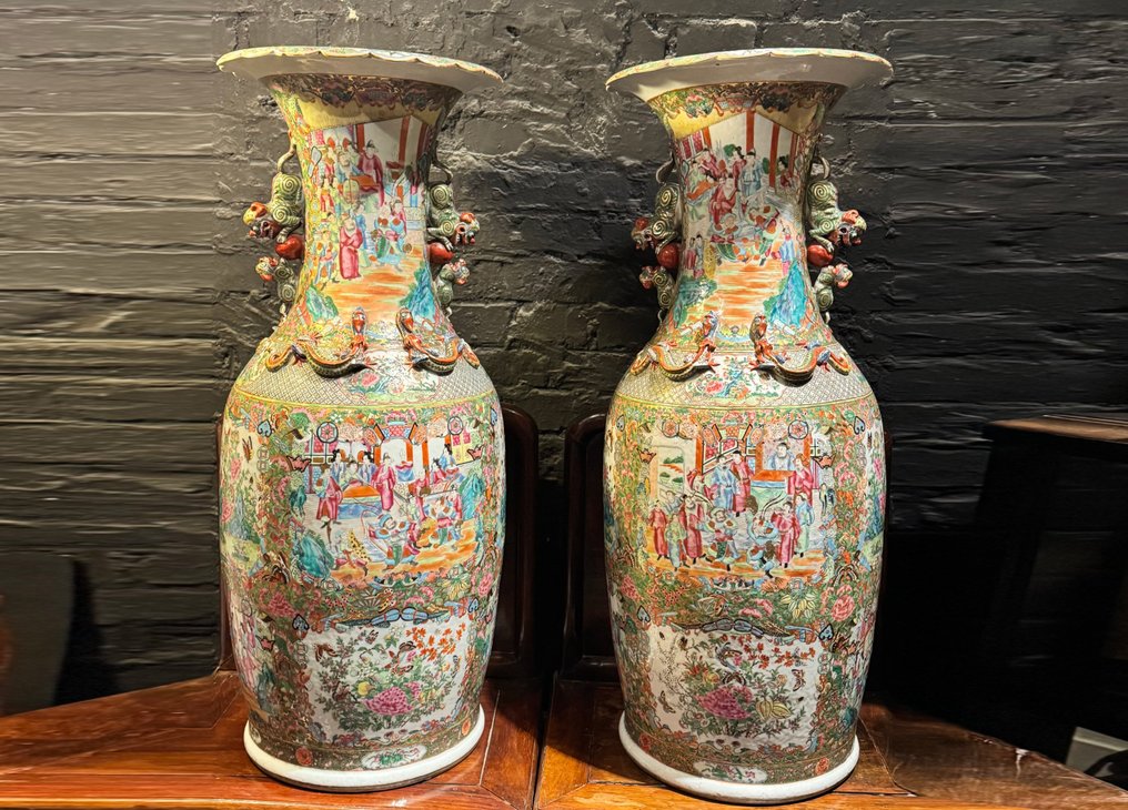 花瓶 - 瓷器 - 中國 - 清朝(1644-1911) - 一对大型(90厘米)中国广彩珐琅地面花瓶 #1.0