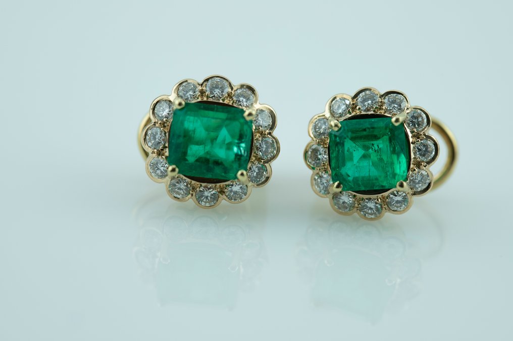 Øredobber - 18 karat Gull Smaragd - Diamant #4.3