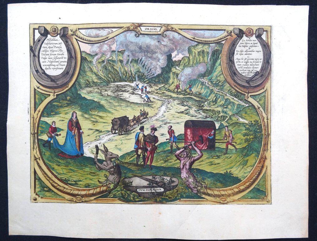 Italy - Campania, Napoli, Campi Flegrei, Solfatra, Pozzuoli; Braun & Hogenberg - Mirabilium Sulphureorum Motium Apud Puteolos (..) - 1561-1580 #1.0