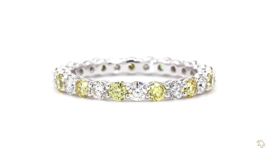 Bague - 14 carats Or blanc - 1.44ct. tw. Jaune Diamant (Couleur naturelle) - Diamant - IGI - Alliance #3.2