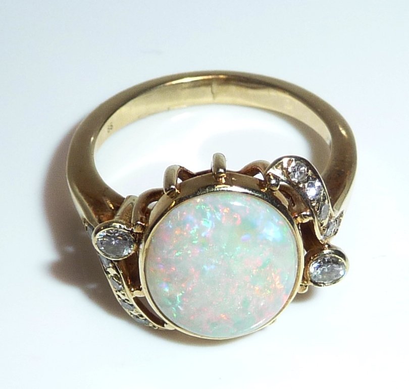 戒指 - 14K包金 黄金 - 2.60ct. tw. 钻石 (天然) - 蛋白石 - 澳大利亚全蛋光欧泊 #1.0