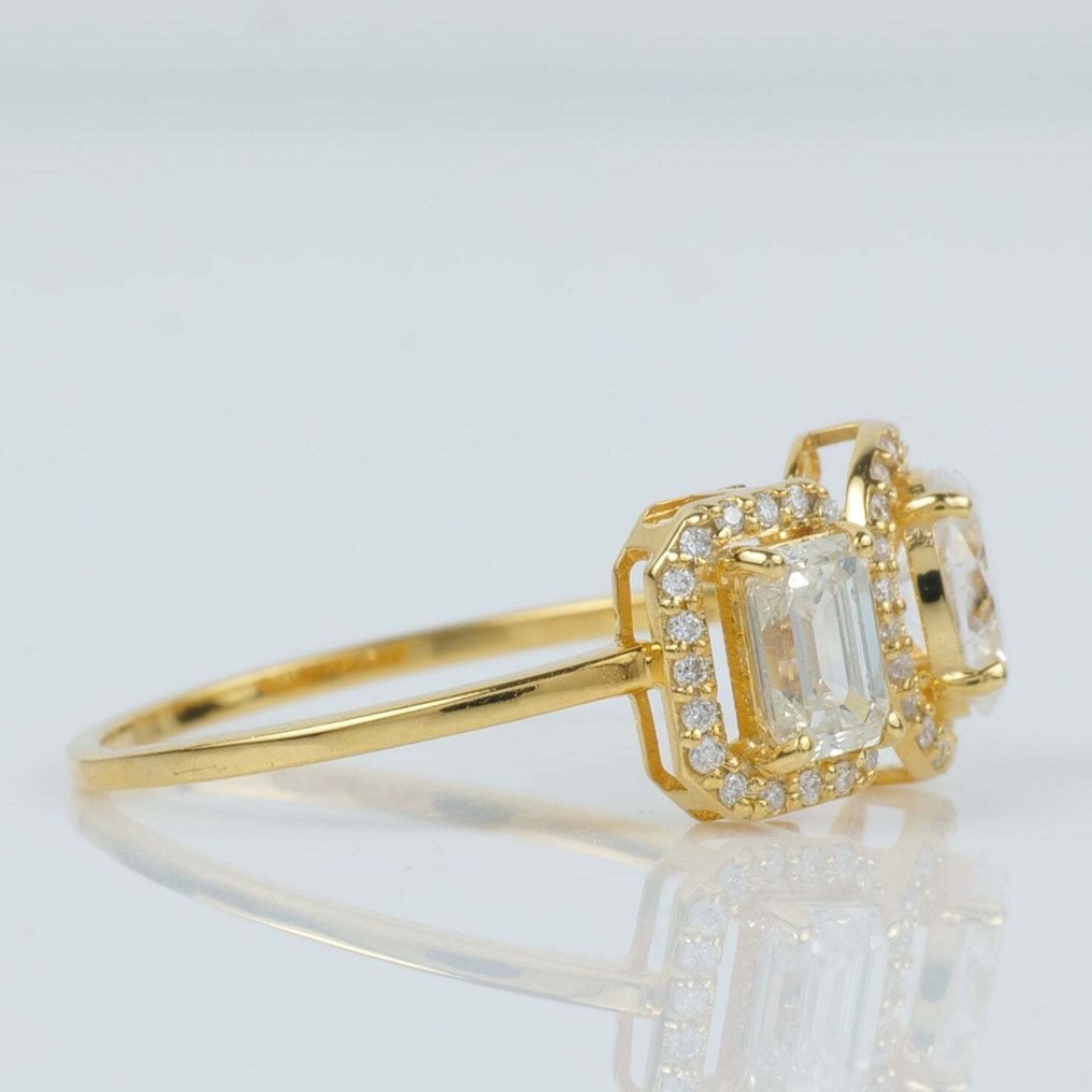 Βέρα - 14 καράτια Κίτρινο χρυσό -  0.88ct. tw. Διαμάντι (Φυσικό) - Διαμάντι - Οβάλ & Σμαραγδένιο δαχτυλίδι με αχάτη #1.0