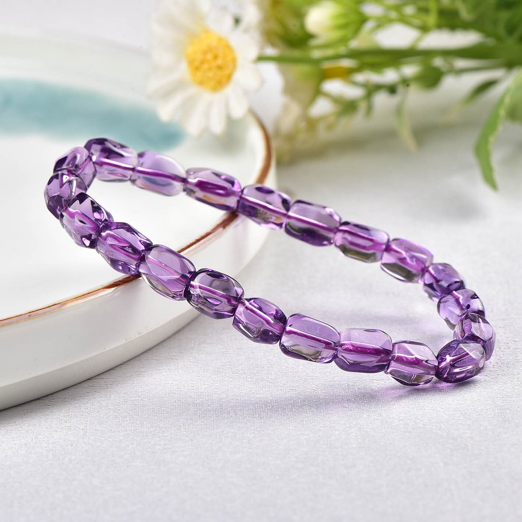 Nessuna Riserva - Certificato ALGT - Bracciale in ametista naturale Un colore intenso potenziato da una chiarezza eccezionale- 14.43 g #1.0