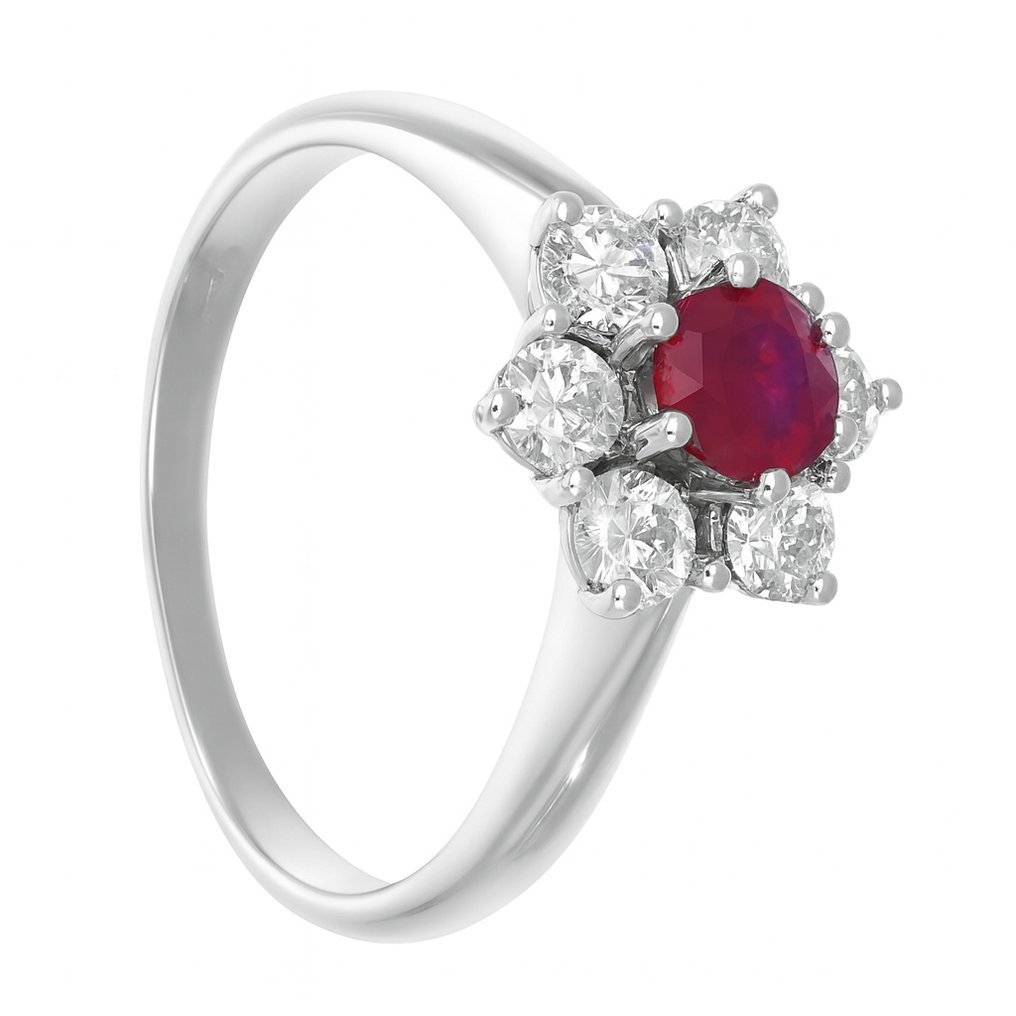 Ring - 18 kt. White gold -  1.08ct. tw. Ruby - Diamond #1.0