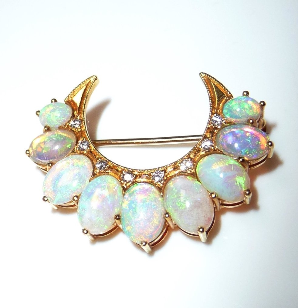 胸针 - 18K包金 黄金 - 3.60ct. tw. 蛋白石 - 钻石 - 澳大利亚水晶欧泊 #4.3