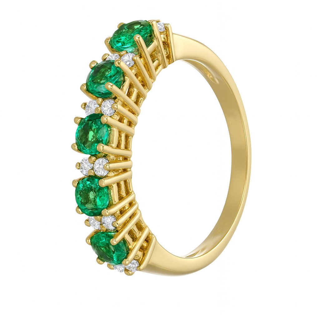 Ring - 18 kt Gult guld - 1.24ct. tw. Smaragd - Diamant #1.0