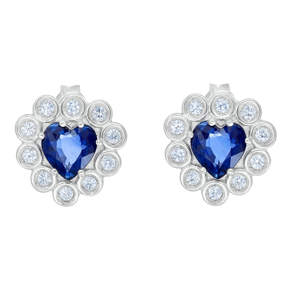 Σκουλαρίκια - 18 καράτια Λευκός χρυσός - 1.94ct. tw. Ζαφείρι - Διαμάντι #1.0