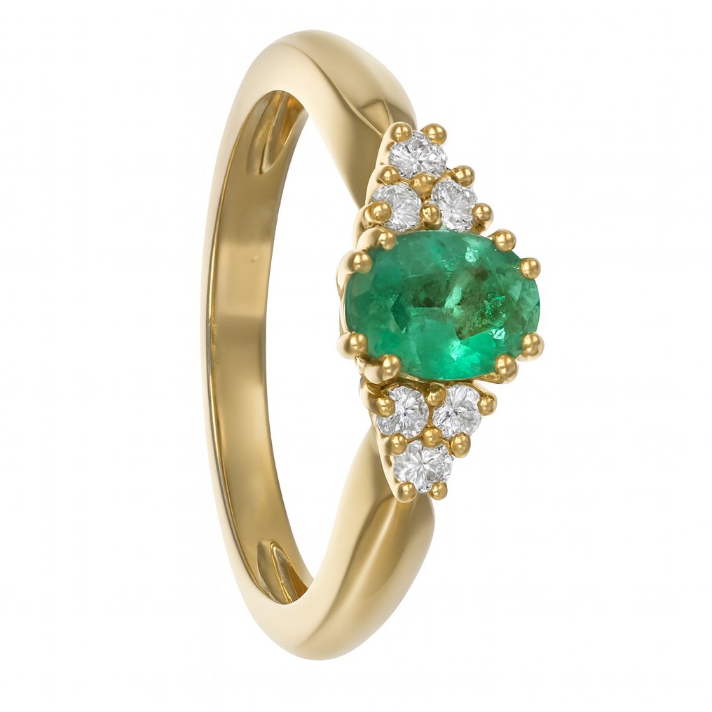 Ring - 18 kt Gult guld - 0.92ct. tw. Smaragd - Diamant #1.0