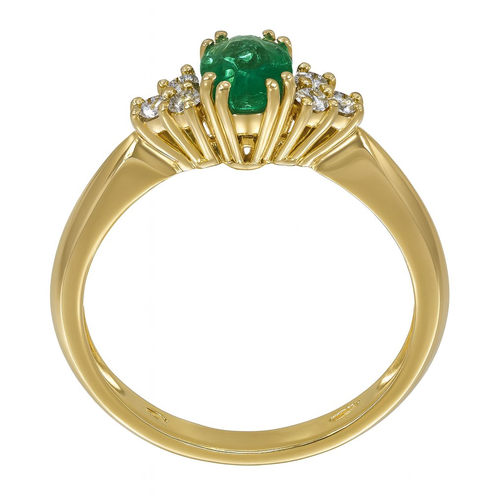 Ring - 18 kt Gult guld - 0.92ct. tw. Smaragd - Diamant #1.0