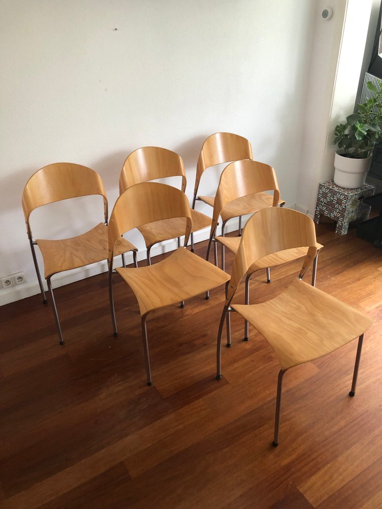 CAR, Katwijk - Καρέκλα στοίβαξης (6) - Ξύλο, Χάλυβας - 6 Καδίθ αυτοκίνητο Katwijk #1.0