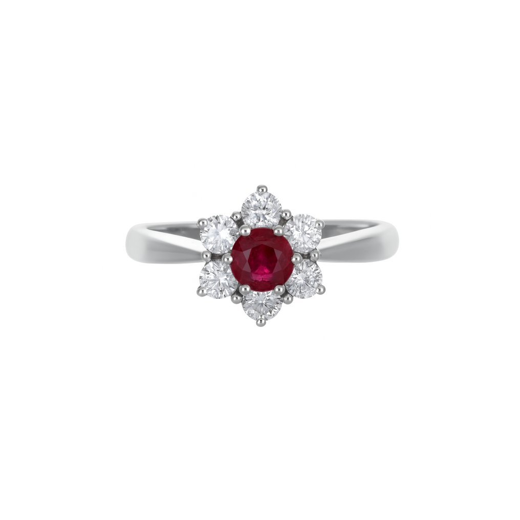 Ring - 18 kt. White gold -  1.08ct. tw. Ruby - Diamond #2.1