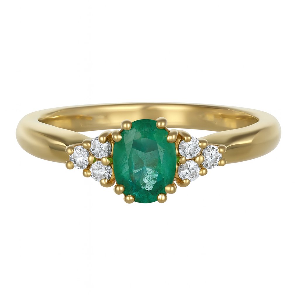Ring - 18 kt Gult guld - 0.92ct. tw. Smaragd - Diamant #3.2