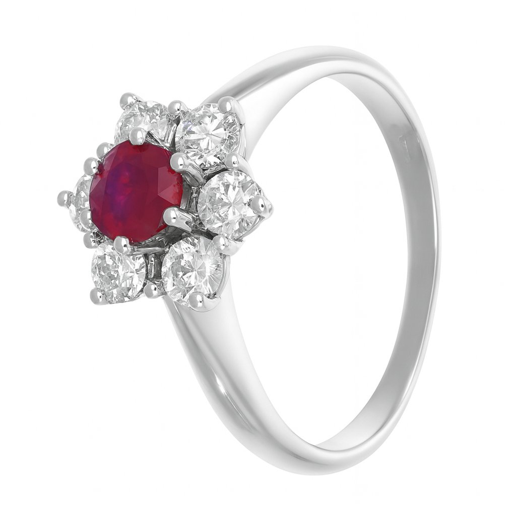 Ring - 18 kt. White gold -  1.08ct. tw. Ruby - Diamond #3.2