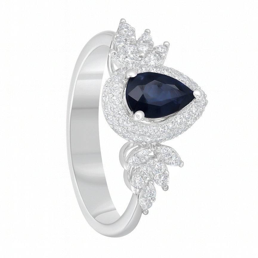 戒指 - 18K包金 白金 -  1.47ct. tw. 蓝宝石 - 钻石 #1.0