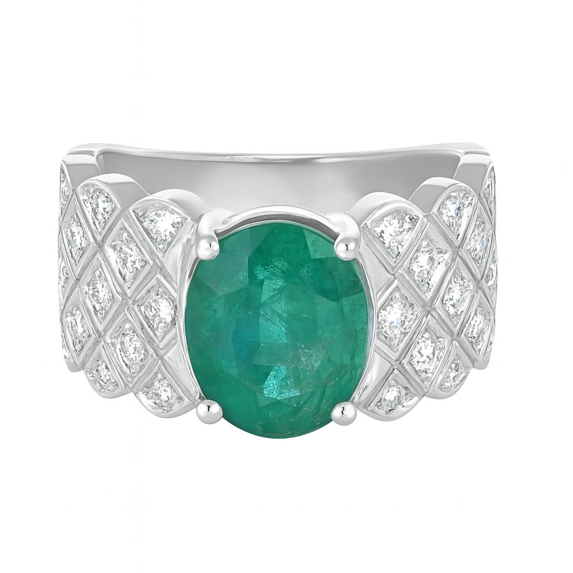 Δαχτυλίδι - 18 καράτια Λευκός χρυσός -  3.00ct. tw. Σμαράγδι - Διαμάντι #4.3