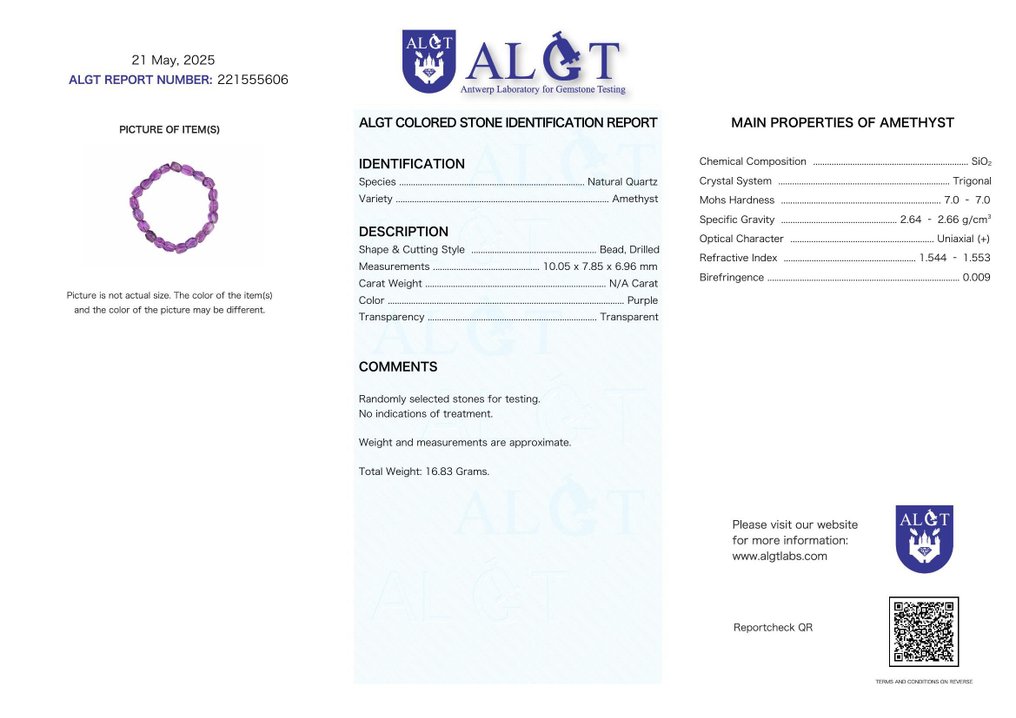 无保留 - ALGT 认证 - 天然紫水晶手链 在水晶般纯净中捕捉到的浓烈色彩- 16.83 g #2.1