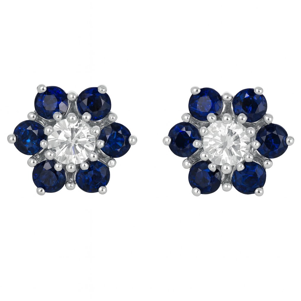Øredobber - 18 karat Hvitt gull - 2.80ct. tw. Safir - Diamant #1.0