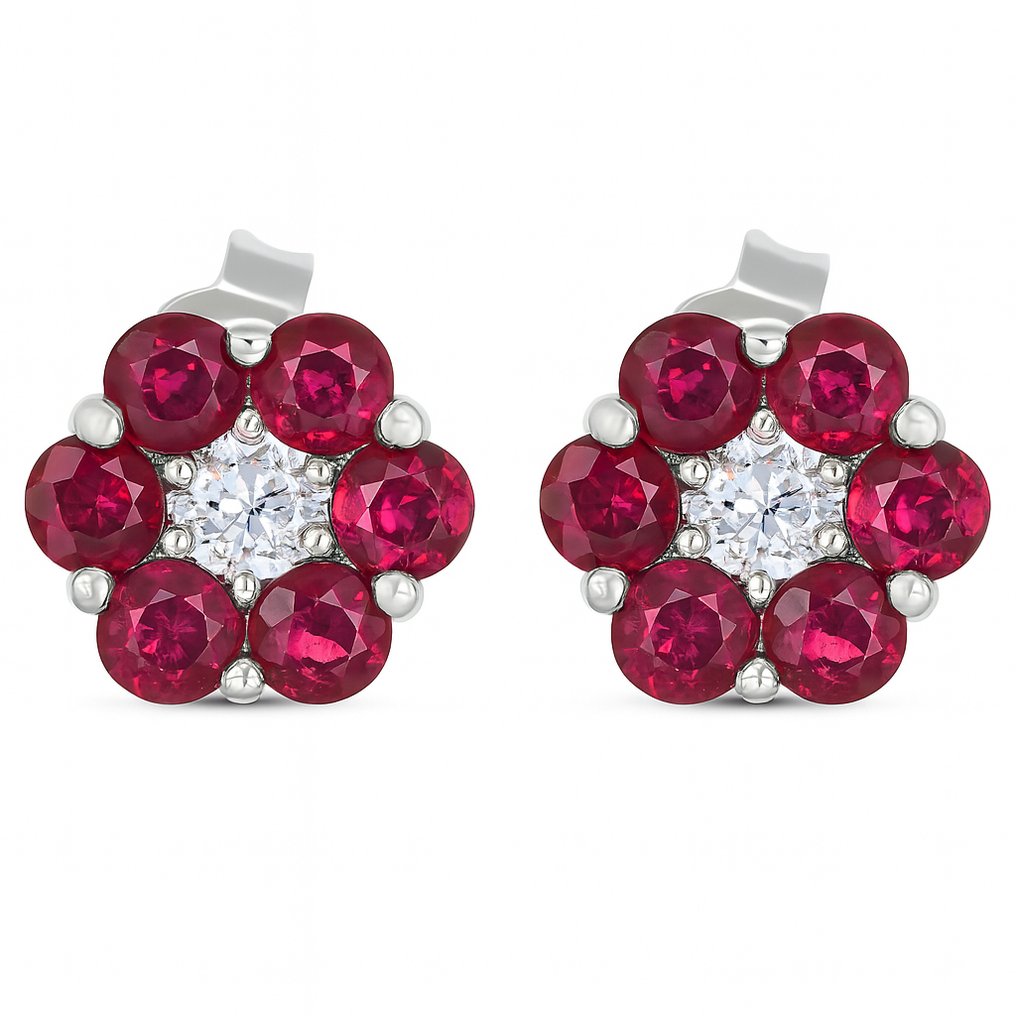 Σκουλαρίκια - 18 καράτια Λευκός χρυσός -  2.26ct. tw. Ρουμπίνι - Διαμάντι #1.0
